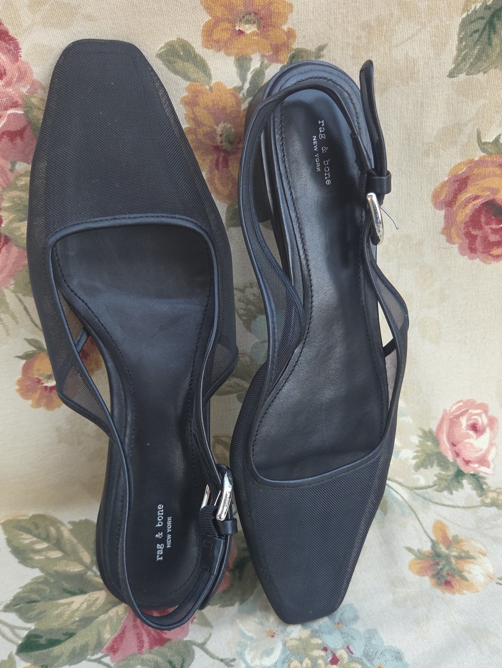rag & bone Astra Mesh Black Slingback Flats Women's Shoes US 9.5 Euro 39.5